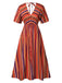 Robe à col en V à rayures bayadère multicolores des années 1940