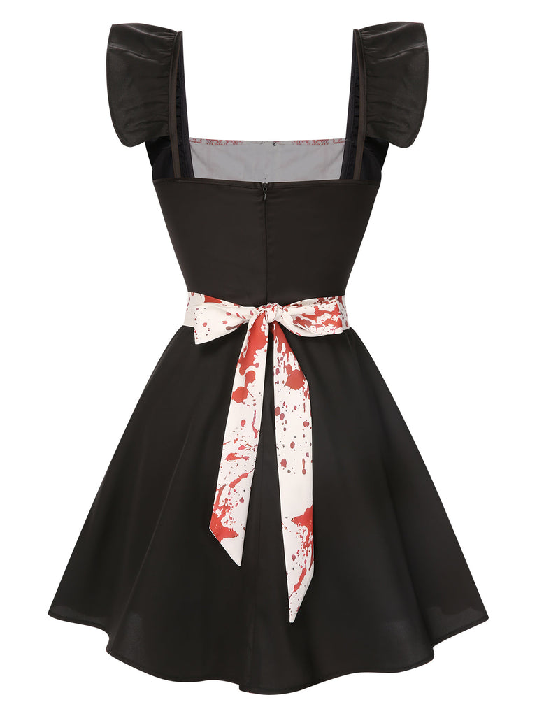 [Pré-vente] Robe noire à volants et nœud sanglant des années 1950