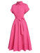 Robe chemise boutonnée à manches courtes et col uni des années 1950