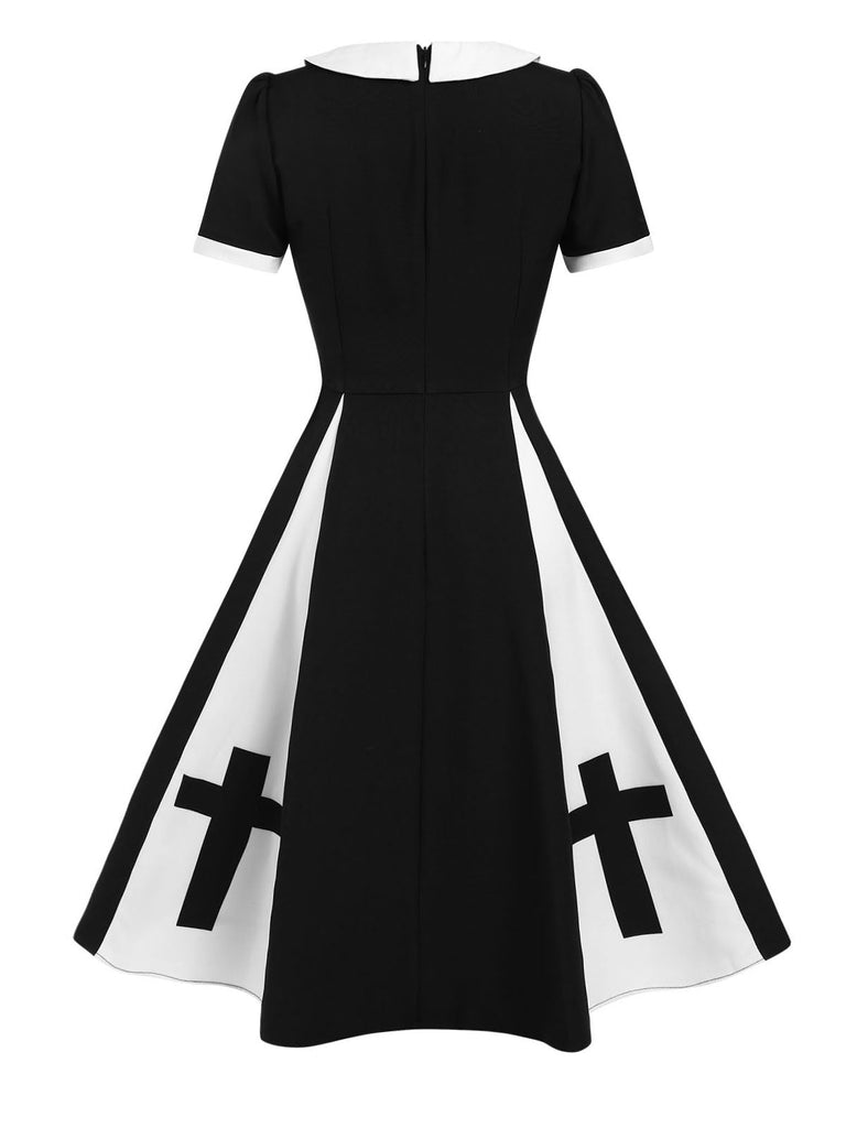 [Pré-vente] Robe patchwork noire à nœuds croisés des années 1950