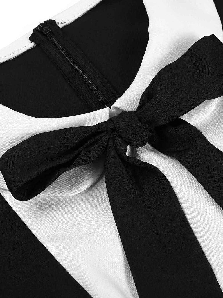 [Pré-vente] Robe patchwork noire à nœuds croisés des années 1950
