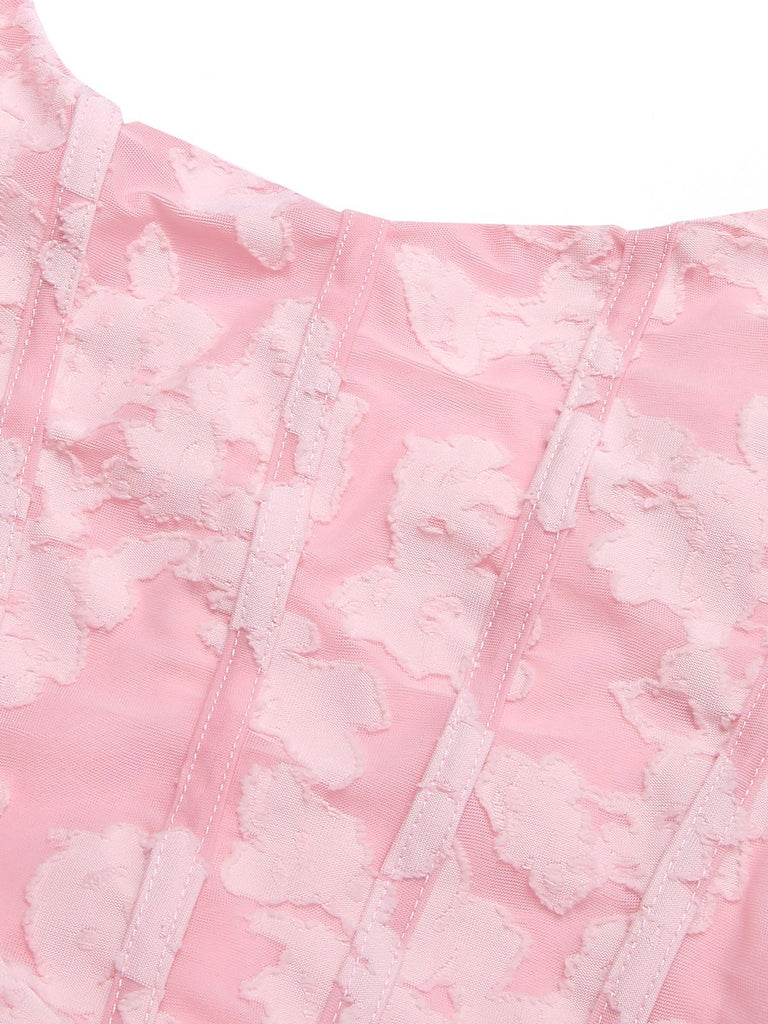 [Prévente] Robe bustier rose imprimée texturée années 1930