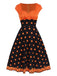 Robe orange à col en cœur avec visage de citrouille des années 1950