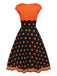 Robe orange à col en cœur avec visage de citrouille des années 1950