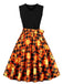Robe trapèze à ceinture patchwork Halloween des années 1950