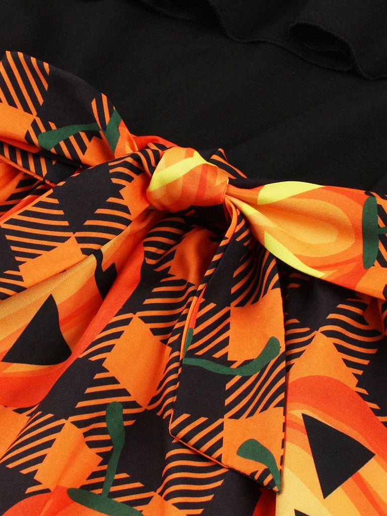 Robe trapèze à ceinture patchwork Halloween des années 1950