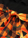 Robe trapèze à ceinture patchwork Halloween des années 1950