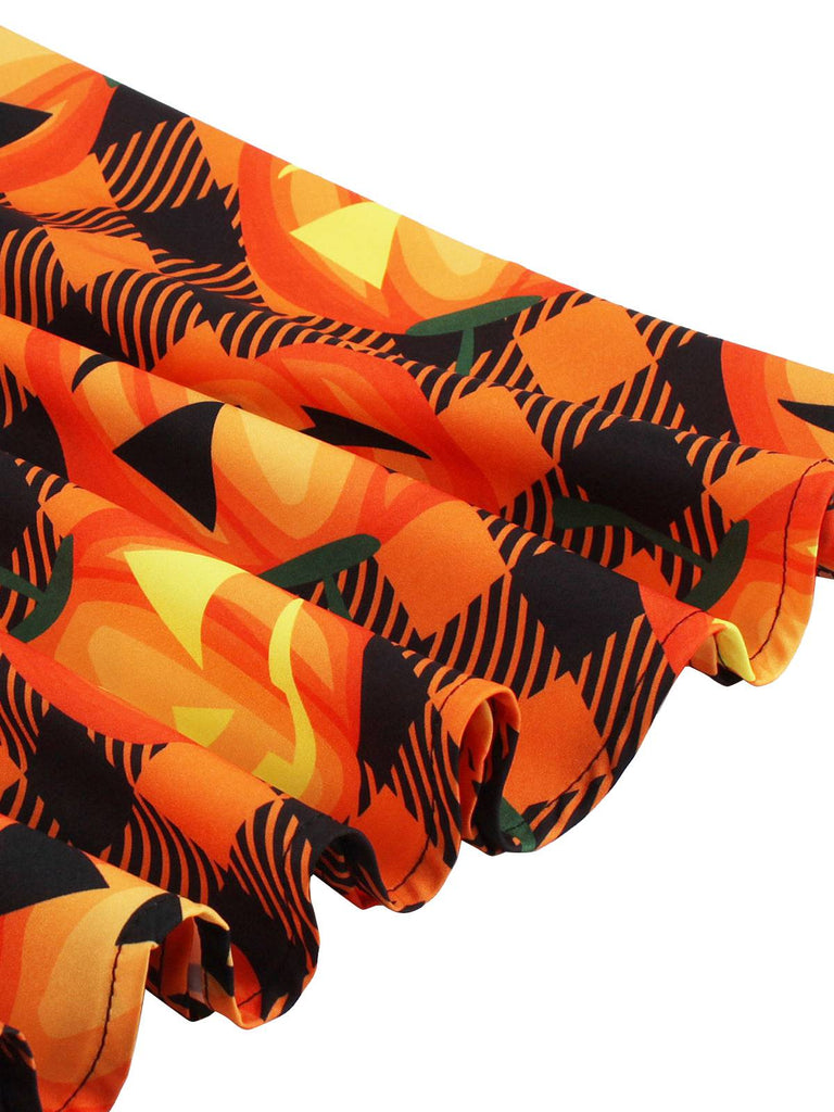 Robe trapèze à ceinture patchwork Halloween des années 1950