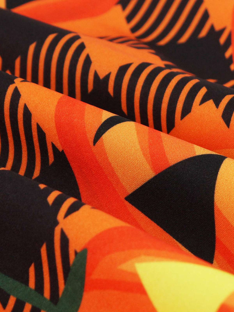 Robe trapèze à ceinture patchwork Halloween des années 1950