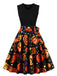 Robe trapèze à ceinture patchwork Halloween des années 1950