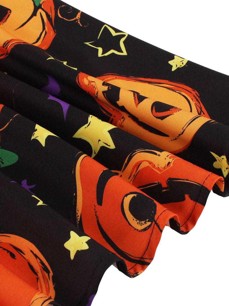Robe trapèze à ceinture patchwork Halloween des années 1950