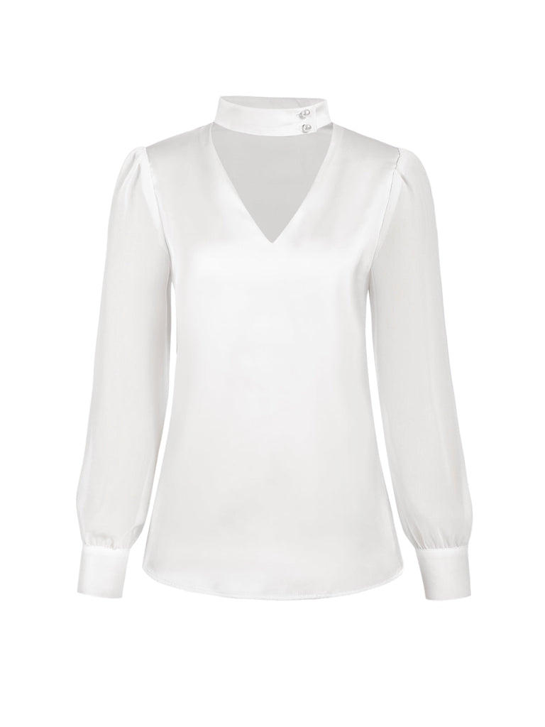 Chemisier vert manches bouffantes col rond en satin années 40