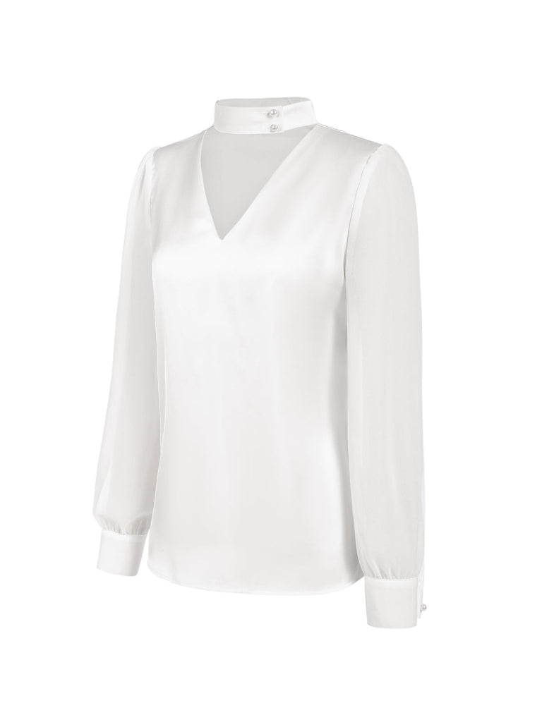 Chemisier vert manches bouffantes col rond en satin années 40