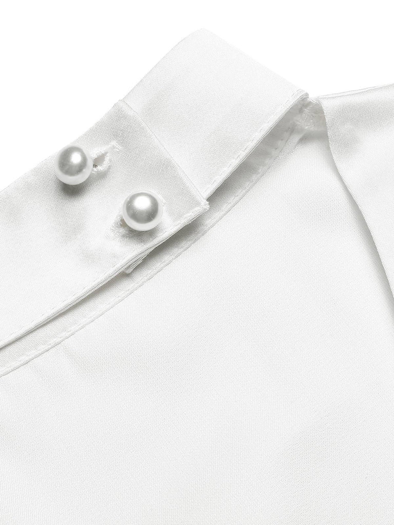 Chemisier vert manches bouffantes col rond en satin années 40