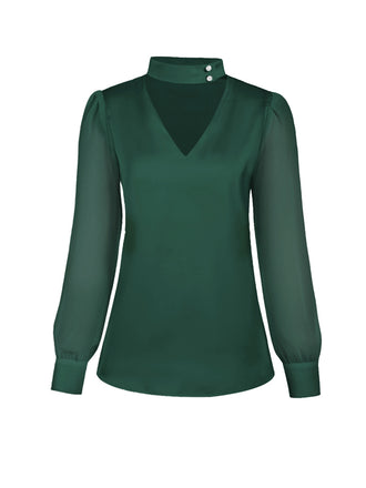 Chemisier vert manches bouffantes col rond en satin années 40