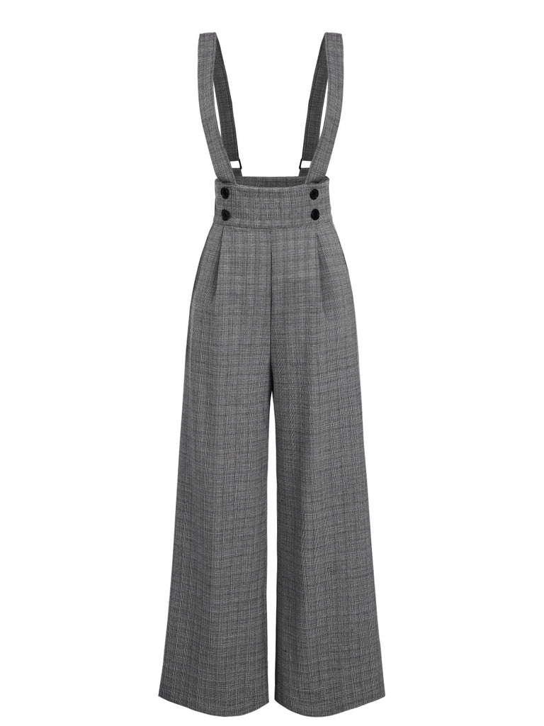 Chemisier à manches bouffantes satin et pantalon bretelles carreaux vert années 1940