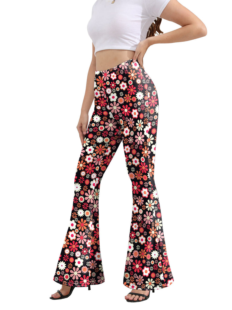 Pantalon évasé à fleurs taille haute années 1960