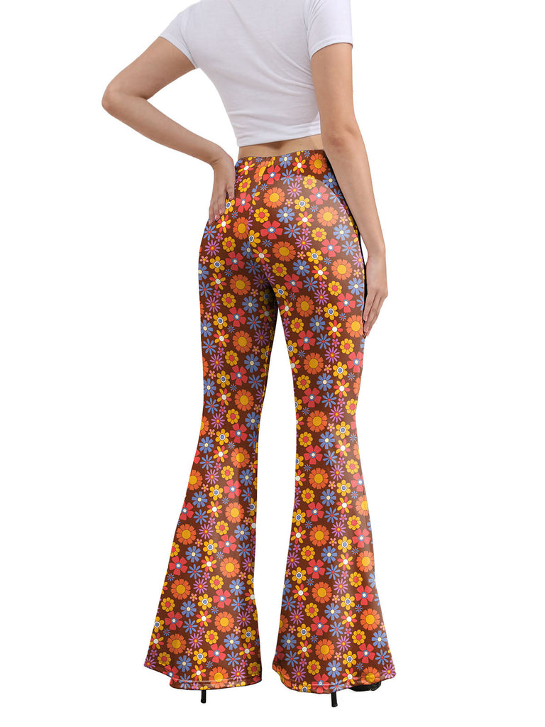 Pantalon évasé à fleurs taille haute années 1960