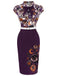 [Prévente] Robe violette coupe ajustée ceinture col montant et motif œil façon Halloween années 60