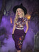 [Prévente] Robe violette coupe ajustée ceinture col montant et motif œil façon Halloween années 60