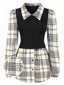 Chemise longueur hanches patchwork à carreaux beige et noir des années 1930