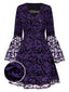 Robe violette à manches volants maille chauve-souris des années 1960
