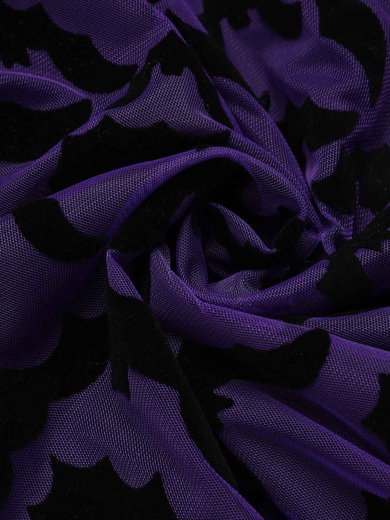 Robe violette à manches volants maille chauve-souris des années 1960