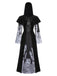 Robe noire à lacets avec châle motif fantôme des années 40
