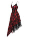 Robe rouge à bretelles spaghetti et ourlet irrégulier à carreaux des années 1950