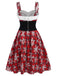 Robe rouge à carreaux bordure en peluche flocon de neige des années 1950