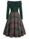 Robe de Noël verte à épaules dénudées en tartan des années 1950