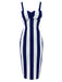 [Prévente] Robe crayon bleue à bretelles à rayures verticales des années 1960