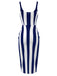 [Prévente] Robe crayon bleue à bretelles à rayures verticales des années 1960