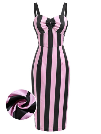 [Prévente] Robe crayon rose et noire à rayures verticales années 1960