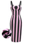 [Prévente] Robe crayon rose et noire à rayures verticales années 1960