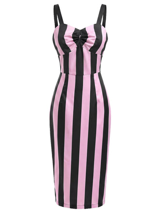 [Prévente] Robe crayon rose et noire à rayures verticales années 1960