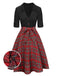 [Prévente] Robe noire à revers patchwork à carreaux nœud papillon des années 1940