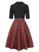 [Prévente] Robe noire à revers patchwork à carreaux nœud papillon des années 1940