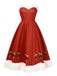 Robe rouge de Noël avec bordure en peluche et nœud des années 1950