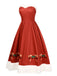 Robe rouge de Noël avec bordure en peluche et nœud des années 1950