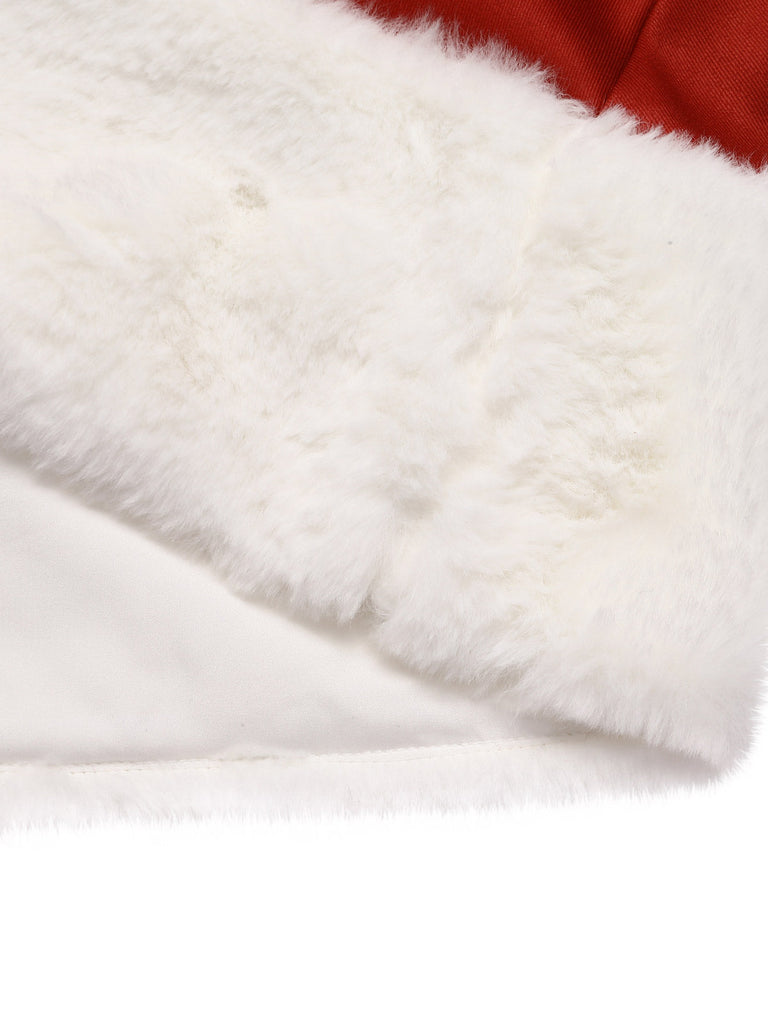 Robe rouge de Noël avec bordure en peluche et nœud des années 1950