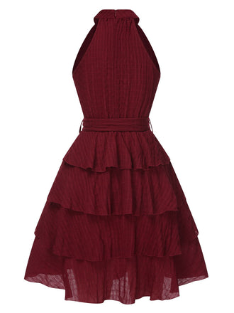 Robe à volants col rond licou de couleur unie des années 1950