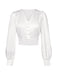 Chemisier blanc en satin à col V et manches bishop des années 40
