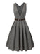 Robe à carreaux glen grise à col en V profond des années 40