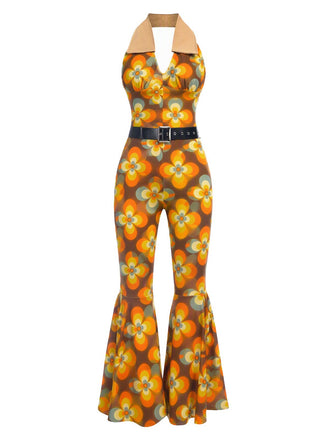 [Prévente] Combinaison dos nu à motifs géométriques patchwork orange claire années 1970