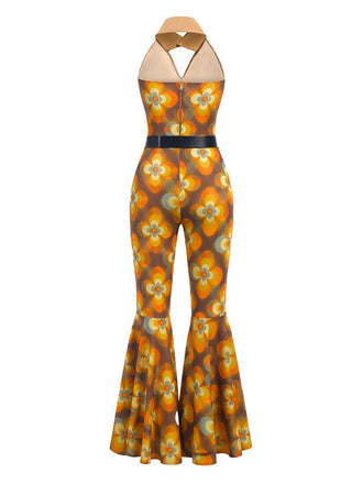 [Prévente] Combinaison dos nu à motifs géométriques patchwork orange claire années 1970