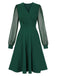 Robe patchwork à pois unis et col en V des années 1940
