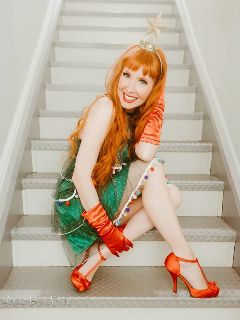 Robe verte à pompons pour sapin de Noël des années 60