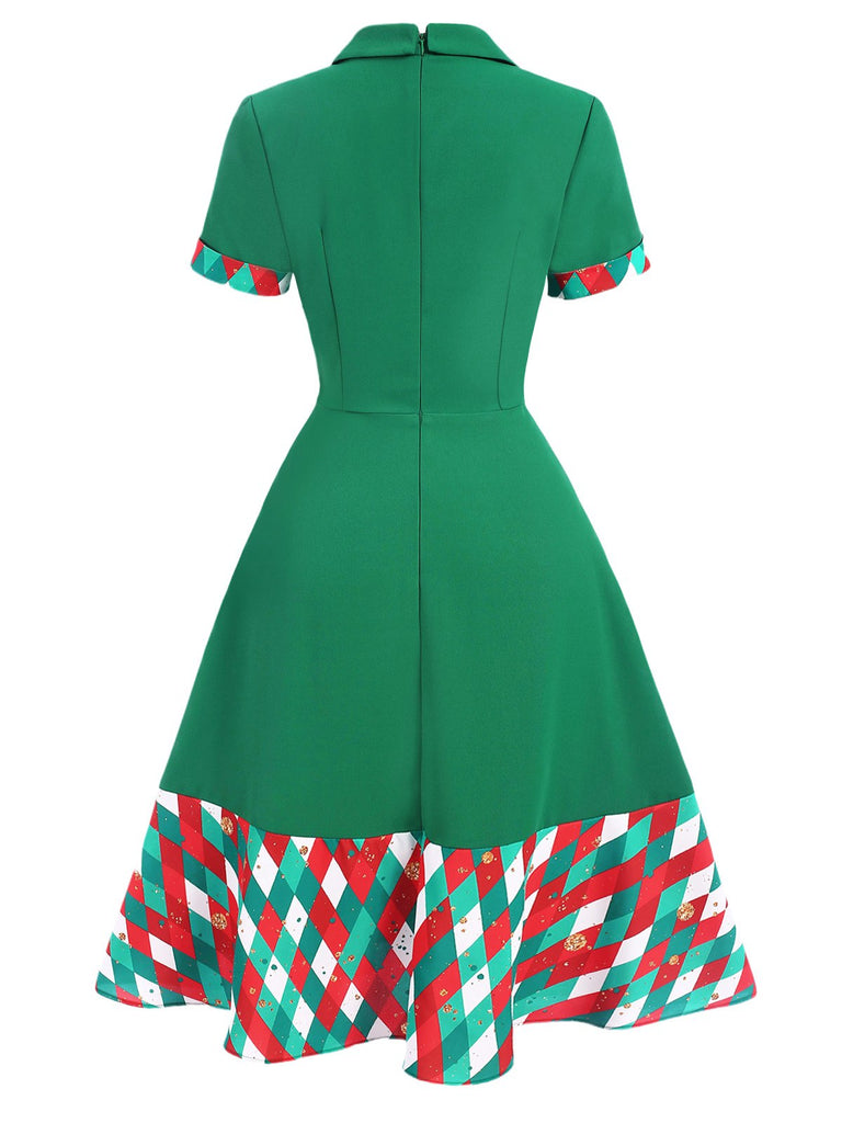 Robe à col cranté à carreaux colorés verts des années 40