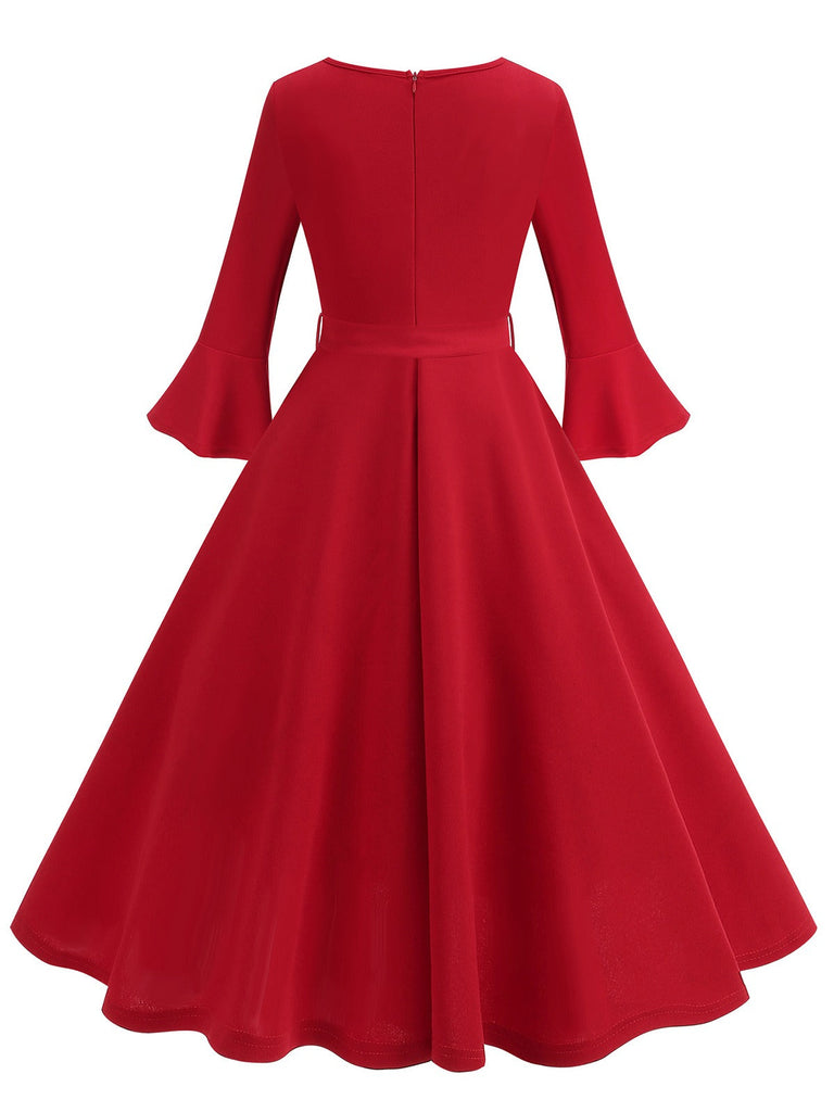 Robe trapeze unie a manches cloche des annees 1950 Retro Stage France